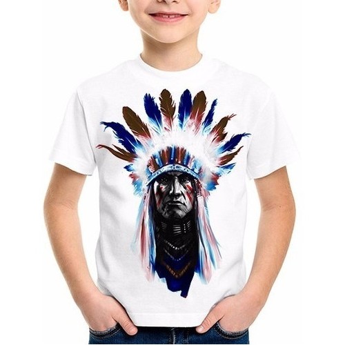 Camiseta Infantil Índio Nativo Norte Americano Apache Cocar