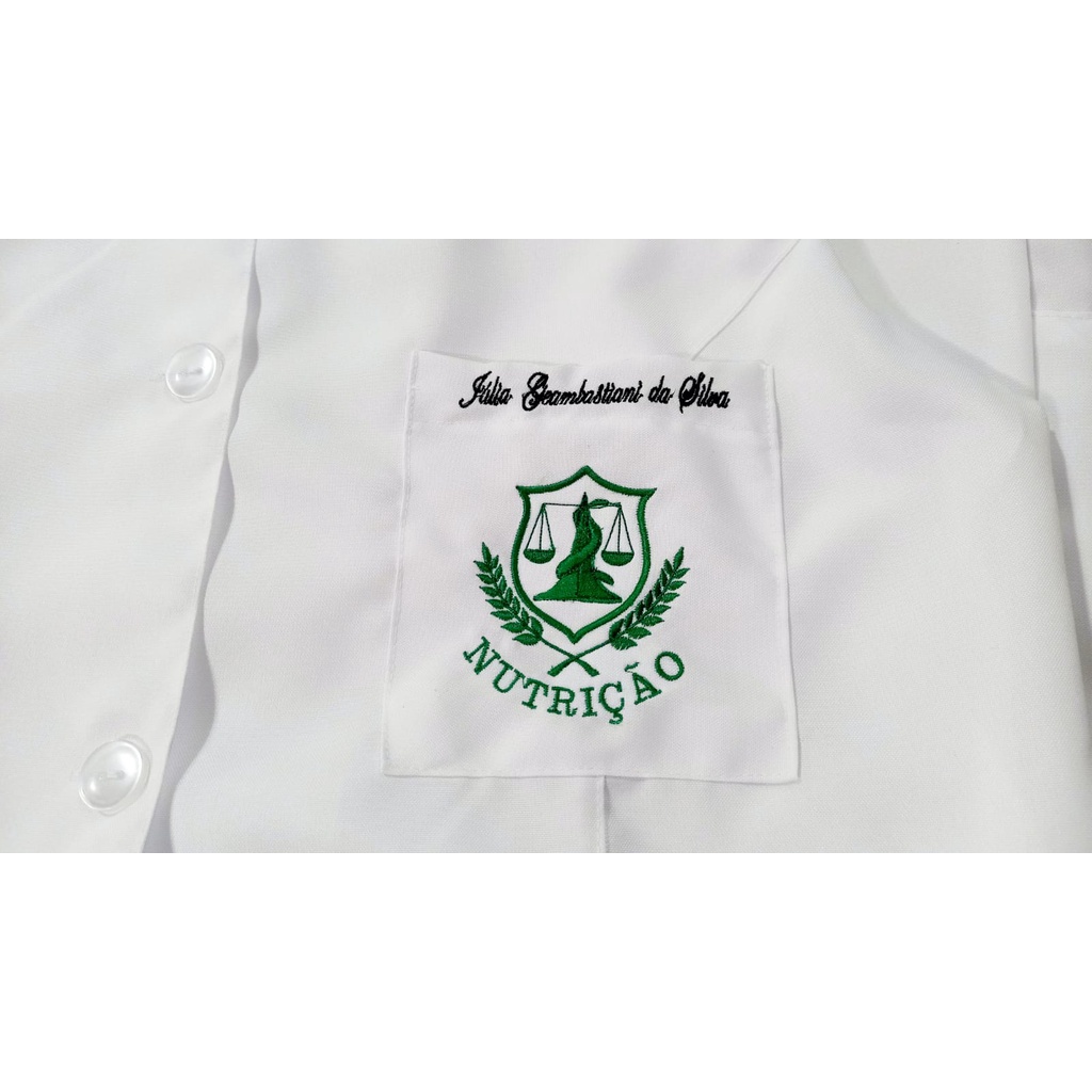 jaleco nutrição nome e logo branco feminino manga longa