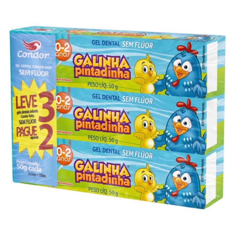 Kit creme dental Condor Baby Galinha pintadinha SEM FLÚOR bebê