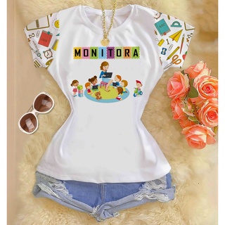 Tshirts Blusa feminina poliéster manga estampada - Monitora e toda turma