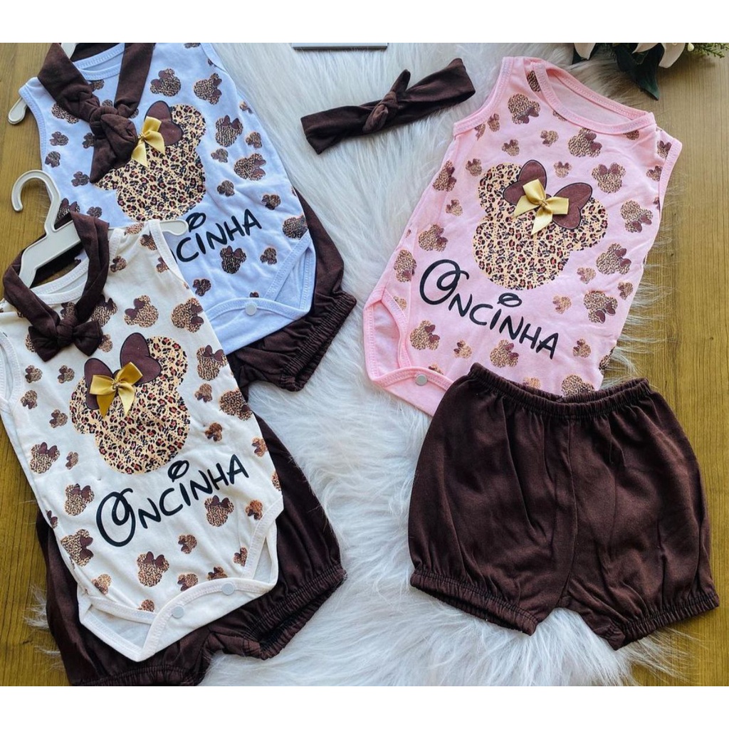 Conjunto Oncinha Body c/ Faixa + Shorts em Oferta na Shopee