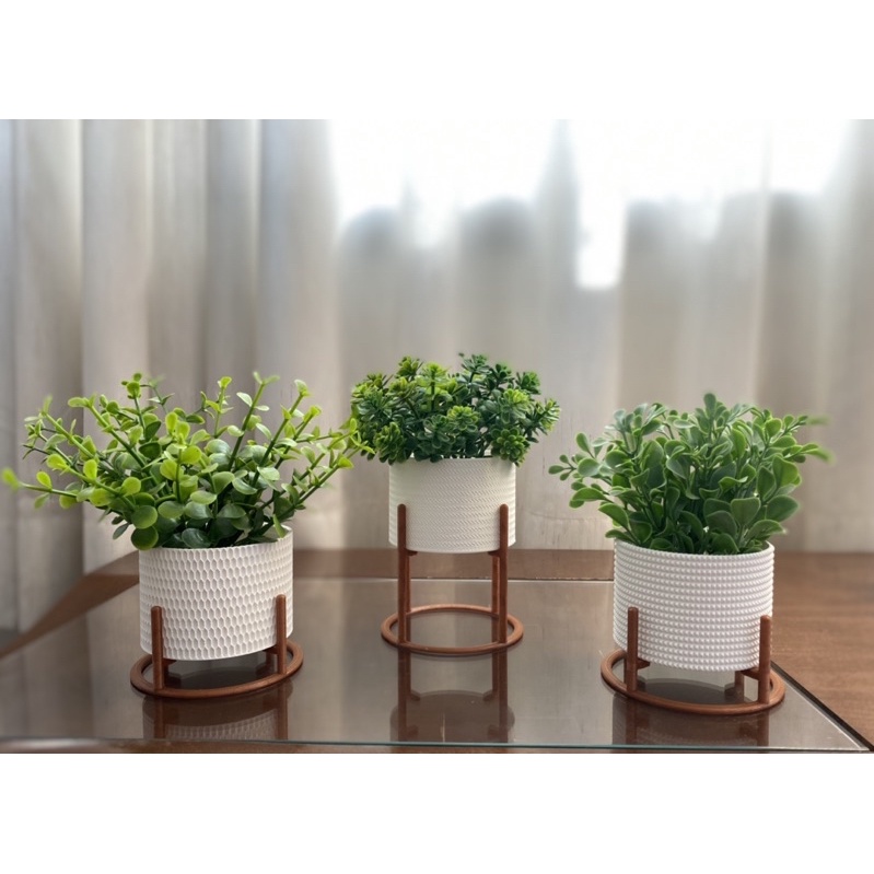 Kit 3 Vasos Cachepot Mini Decorativo Com Suporte Para Mini Cactos ou Suculentas ou Plantas Artificiais e Naturais