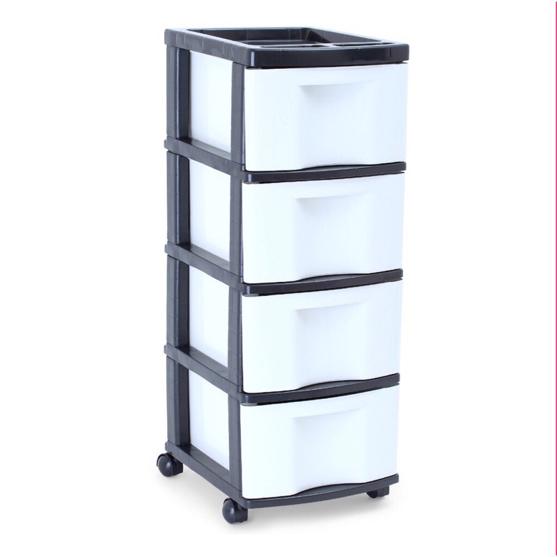 Gaveteiro Plástico Branco 4 Gavetas Grandes Cod.752  AGRAPLAST Estrutura Preta e Gavetas Brancas em Oferta na Shopee