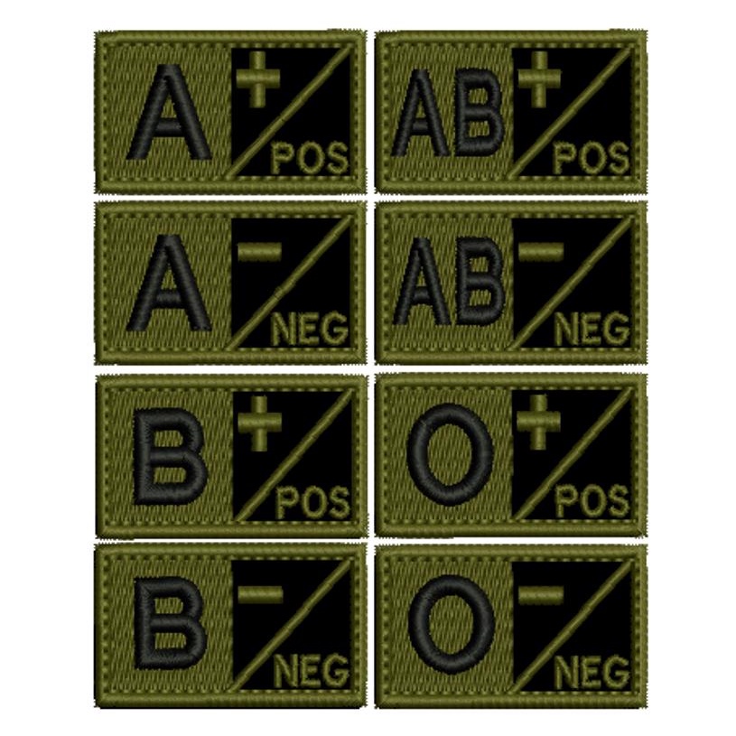 Patch 5x3 cm bordado tipo sanguíneo preto e verde militar com carrapicho, para costurar ou termocolante
