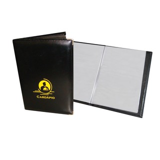 Pasta cardápio em courvin com 4 bolsas, 225 x 315 x 5mm, ideal para folha A4 (bolsa 21 x 28,5cm)