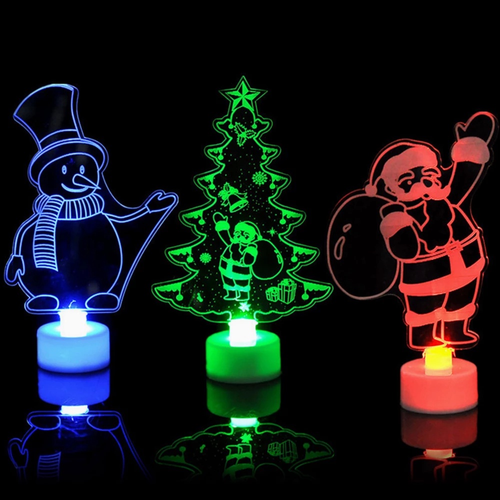 Para Casa Lâmpada De Natal Acrílica Colorida LED Árvore Luz Papai Noel  Snowman Ornament Lamp | Shopee Brasil