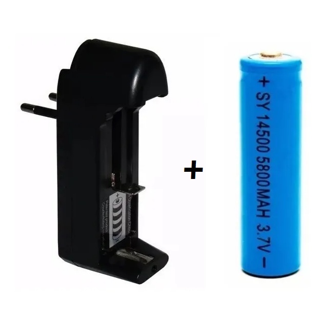 1 Carregador Regulável Bivolt + 1 Bateria 14500 3.7v / 4.2v