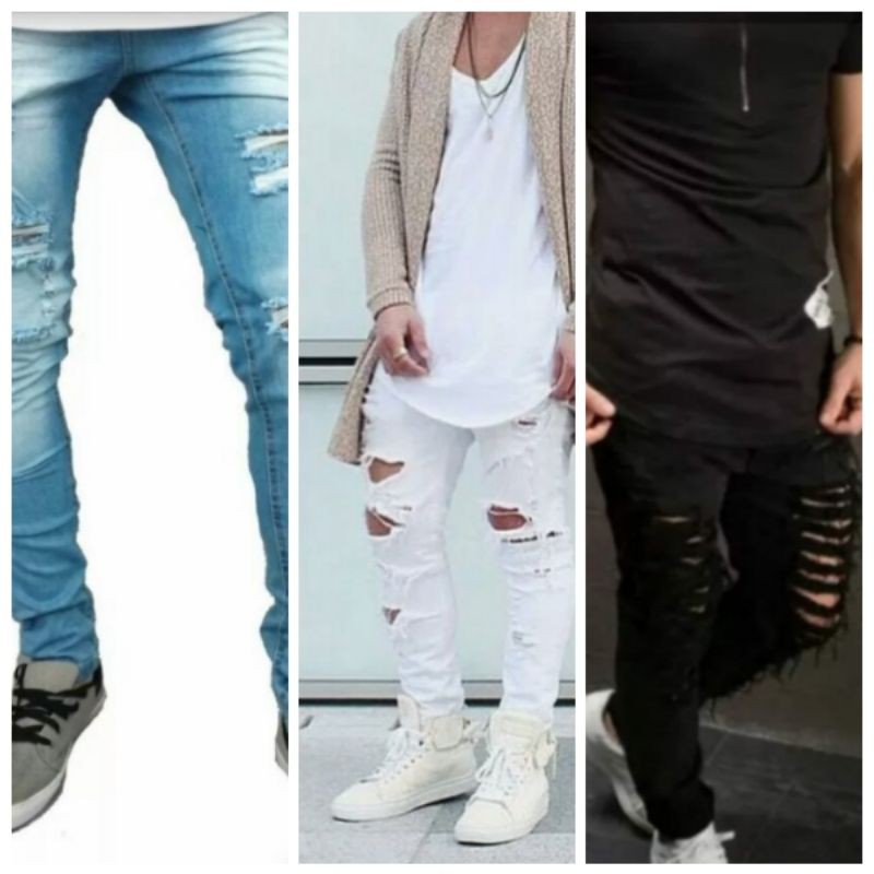 Kit 3 Calças Jean masculina skinny destroyed Modelos Rasgadas