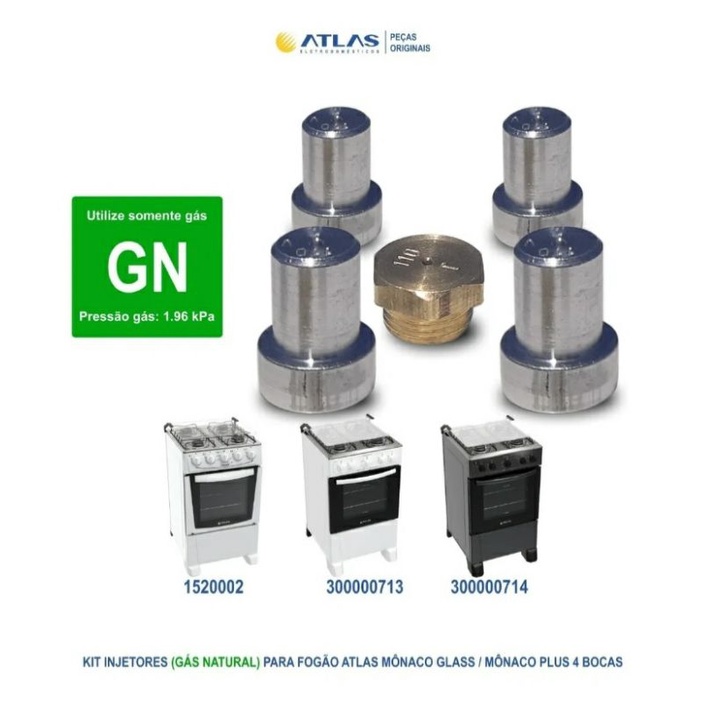 Kit de Injetores GN (GÁS NATURAL) para fogões Atlas Mônaco Glass e Mônaco Plus 4bc