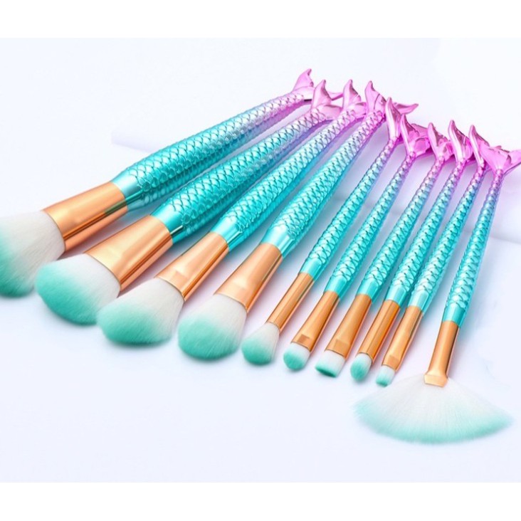 Kit 10 Pincel Sereia Unicórnio Com Estojo Lindo Maquiagem Para Base Blush E Sombra De Olhos Cerdas Macias