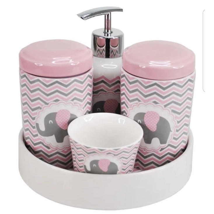 Kit Higiene Bebe Lavabo 5 Pecas Elefantinho Rosa Shopee Brasil