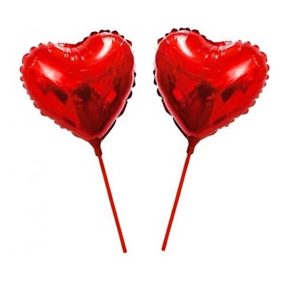 20 Balão Metalizado Coração Vermelho Centro de Mesa 21x21cm + Varetas - Festas Decoração