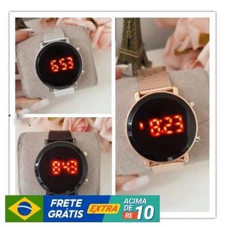 Relógio Digital Feminino Led Redondo Dourado e Rose breto prata Moda Blogueira Moda Blogueira