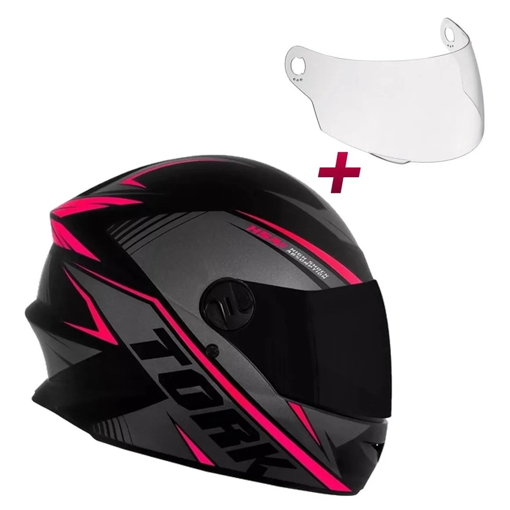 Kit Capacete Moto Fechado R8 Pro Tork Viseira Cristal + Fume New Liberty 4 Feminino Masculino