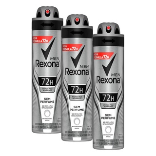 Kit com 3 Desodorantes Antitranspirantes Aerosol Masculino Rexona Sem Perfume 72 horas 150ml