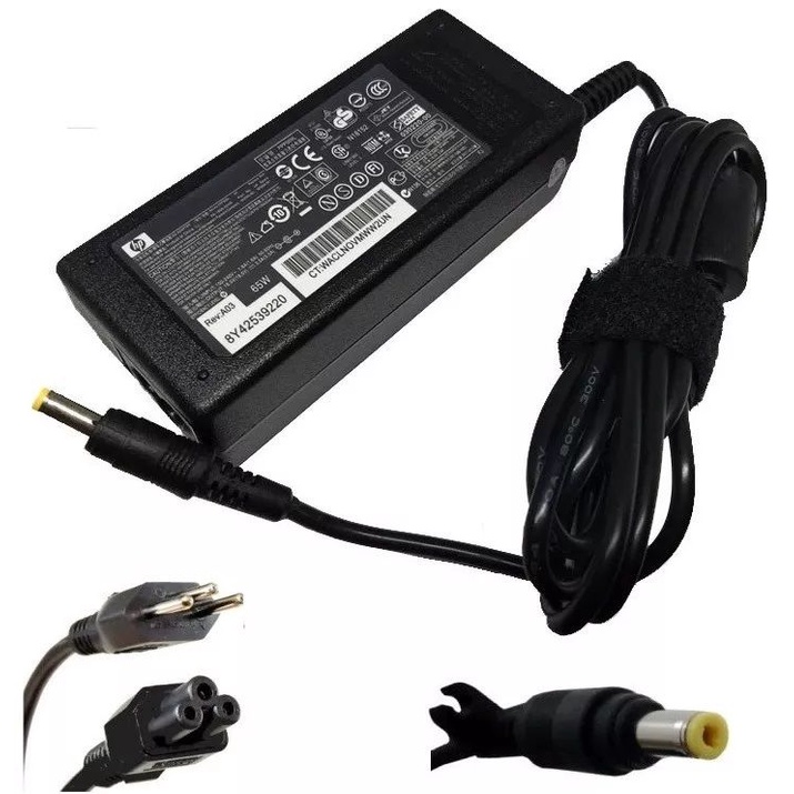 Fonte Carregador Compatível Notebook Hp 65w Pino Fino Amarelo