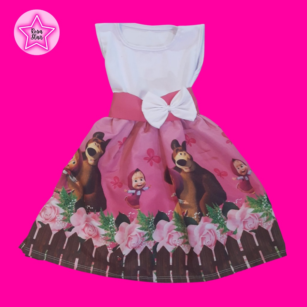 Vestido da Masha e O Urso + Arco Infantil | Shopee Brasil