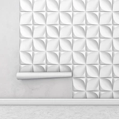 Papel de Parede 3D Flores em tons brancos e cinza Para Sala e Quarto