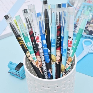 6Pcs/Pack Anime Tóquio Revengers Caneta Apagável 0.5mm Gel Mágica Lavável Preto Azul Recargas Kids School Stationery Office Acessórios Presente Sano Manjirou