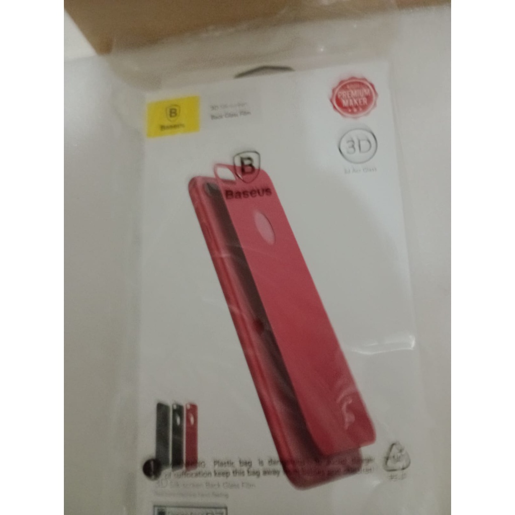 Película de Vidro 3D Traseira Baseus 0.30mm Silk Screen para Iphone 7/8 Plus Vermelho