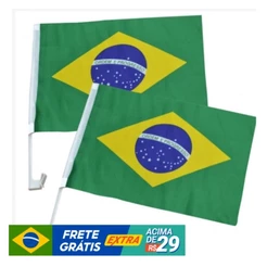 KIT2 Bandeira do Brasil 30CMX45CM para Carro Vidro com Cabo de Suporte