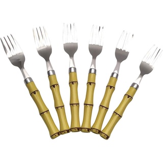 Conj 6 Talheres De Aço Inox C/Cabo Plástico Bambu Prata Lyor
