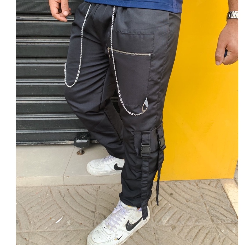 Calça Cargo Jogger Masculina 2 Correntes Preta Street Wear | Shopee Brasil