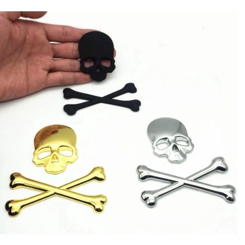 Emblema Skull Crossbones 3d Custom Chopper Moto Carro Hot Rod Harley Royal Sticker em Oferta na Shopee