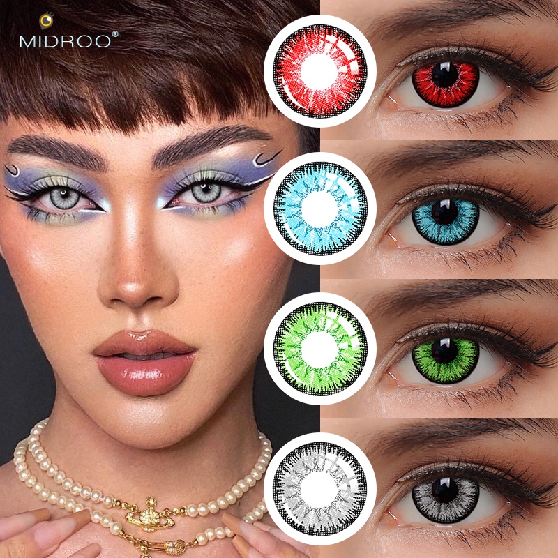 Midroo 2 Peças/Par Lentes De Contato Anual 14,5mm Vika Tricolor Colorida Uso Para Cosplay