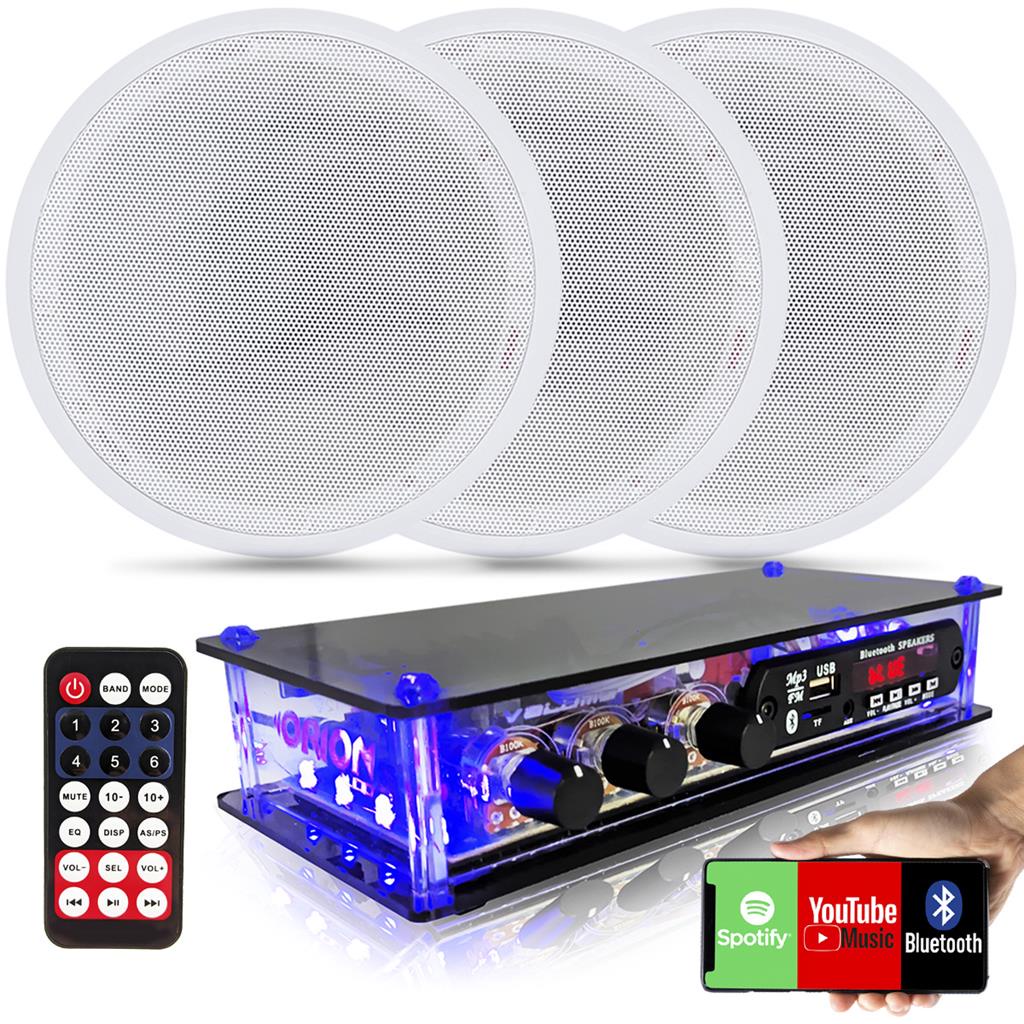 Kit Som Ambiente 3 Caixas de Som Arandelas de Embutir Gesso Pvc +  Amplificador Bluetooth Usb Aux 2 Canais
