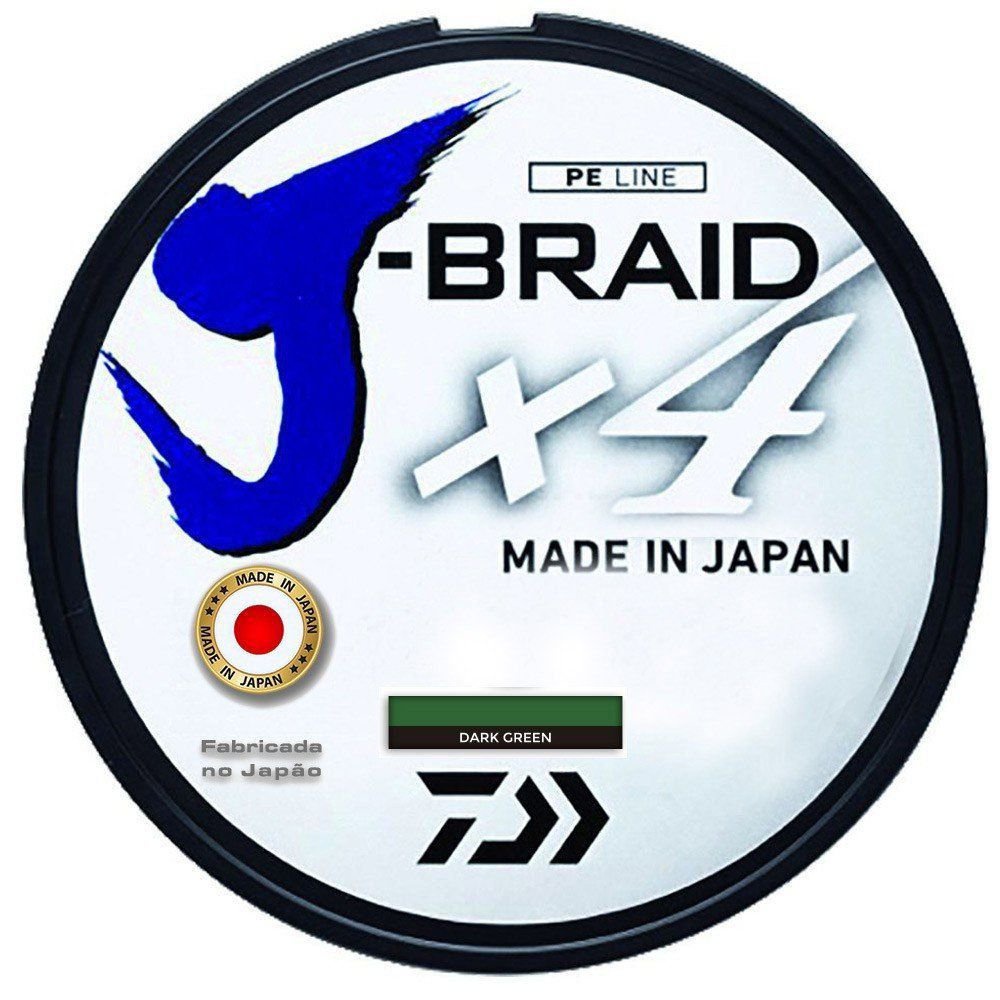 Linha de Pesca Daiwa J-Braid x4 Multifilamento 4 Fios Trançados Dark Green 0,25mm 30lb 270m