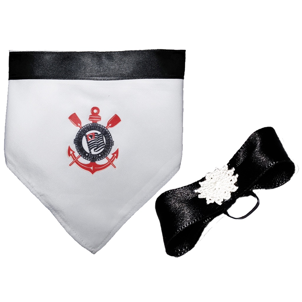 Kit Bandana Pet + Lacinho Cachorro Tamanho P Palmeiras Corinthians São Paulo Santos