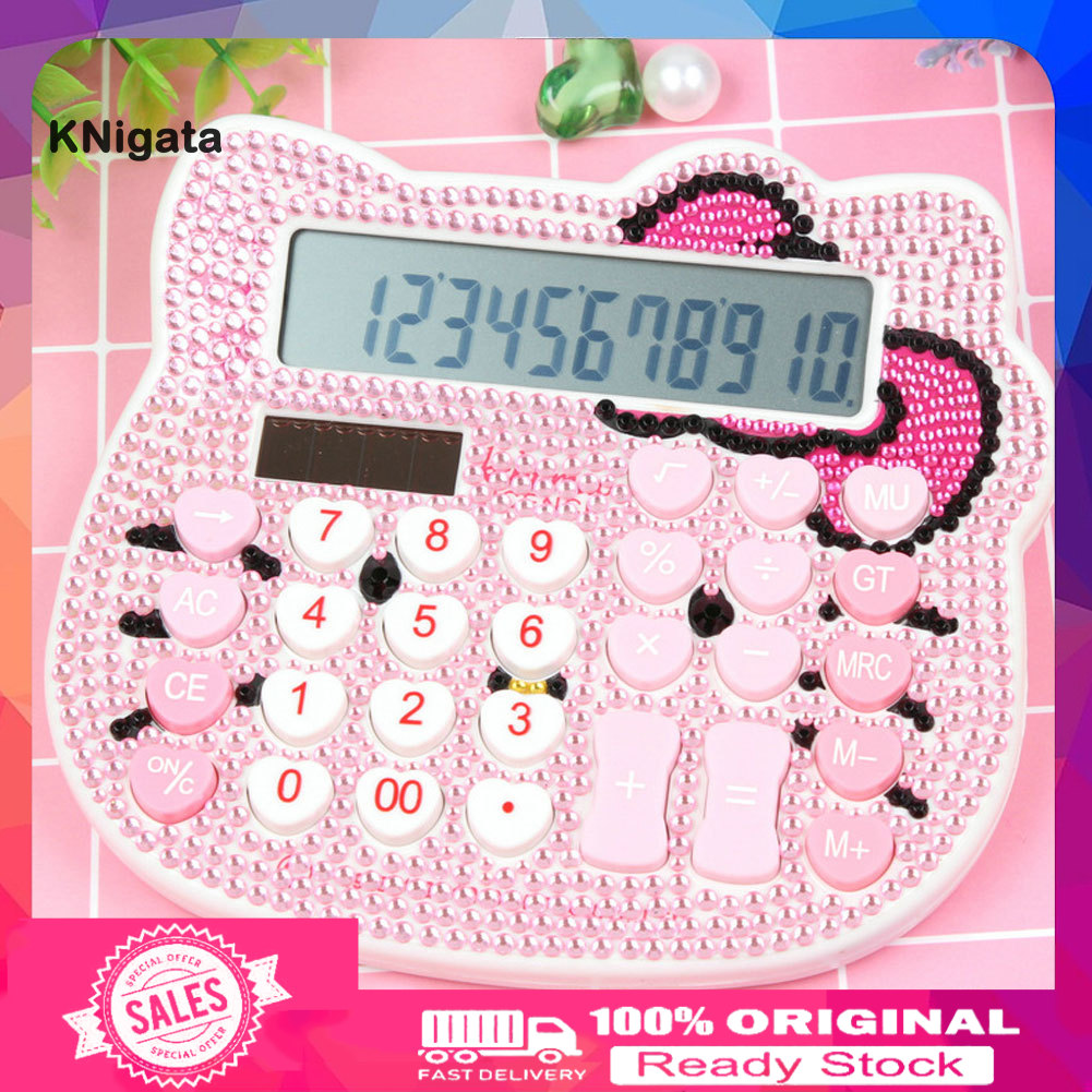 VV Lovely Cartoon Hello Kitty Rhinestone Calculadora Solar Suprimentos De Escritório Escolar