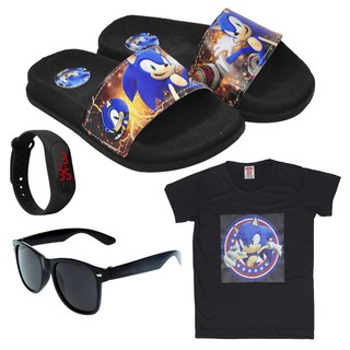 Annotate I will be strong Pilgrim Kit Sandalia Slide Camiseta Óculos relógio Sonic Meninos Barato Novo |  Shopee Brasil