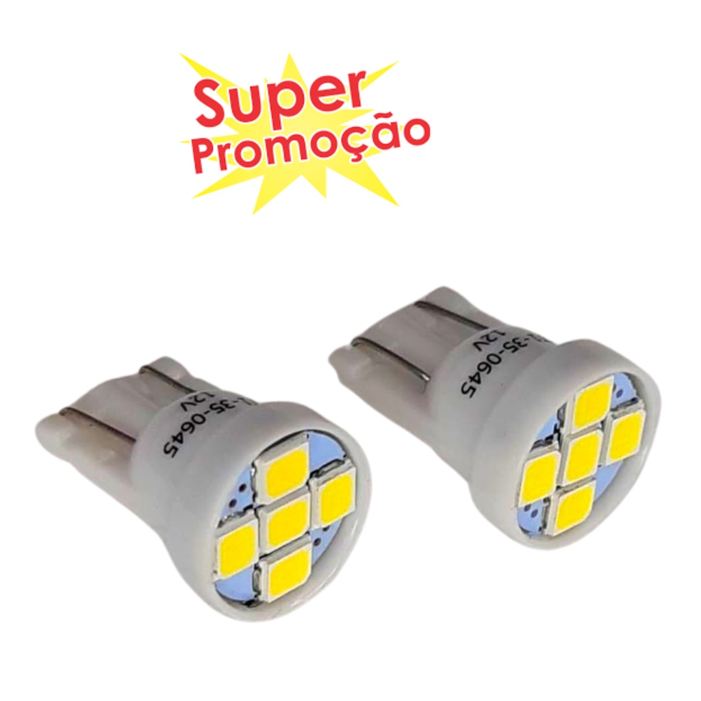 Par de Lâmpadas Super Led Pingo T10 5 Leds Para Farolete Meia Luz Placa Teto 12v branco Efeito Xenon em Oferta na Shopee