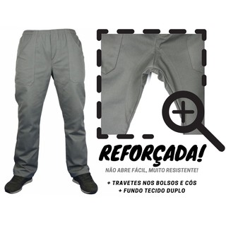 CALÇA REFORÇADA! Brim pesado SEM REFLETIVO sarja Cinza ou Preta fardamento uniforme profissional Construção Civil Reforçada entre pernas para trabalho pesado