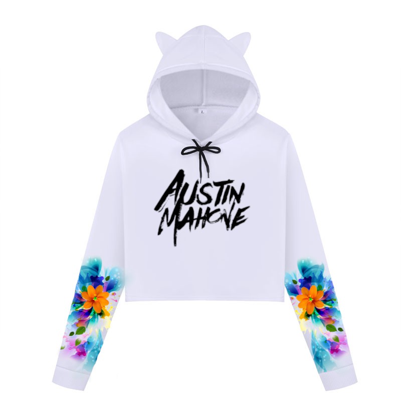 Blusa Cropped de Moletom Feminino Manga Azul e Laranja Austin Mahone 03 A382