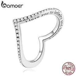 Anel Bamoer 925 Prata Geometria Coração Zircônia Joias Para Mulheres Fashion Acessórios