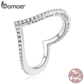 Anel Bamoer 925 Prata Geometria Coração Zircônia Joias Para Mulheres Fashion Acessórios