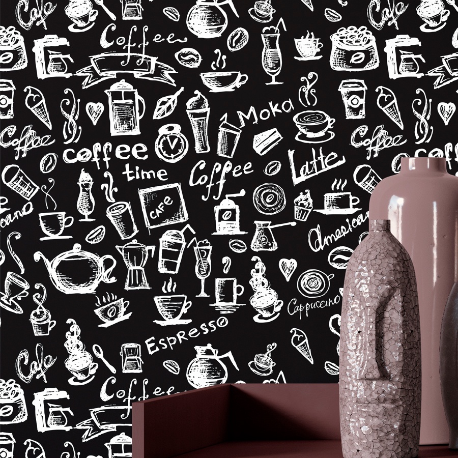 Papel De Parede Vinílico Lavável Cozinha Gourmet Café Preto em Oferta na Shopee