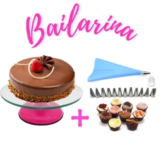 Bailarina Profissional Para Bolo C/ Base Giratória De Vidro Temperado 30cm + Bico de Confeitar