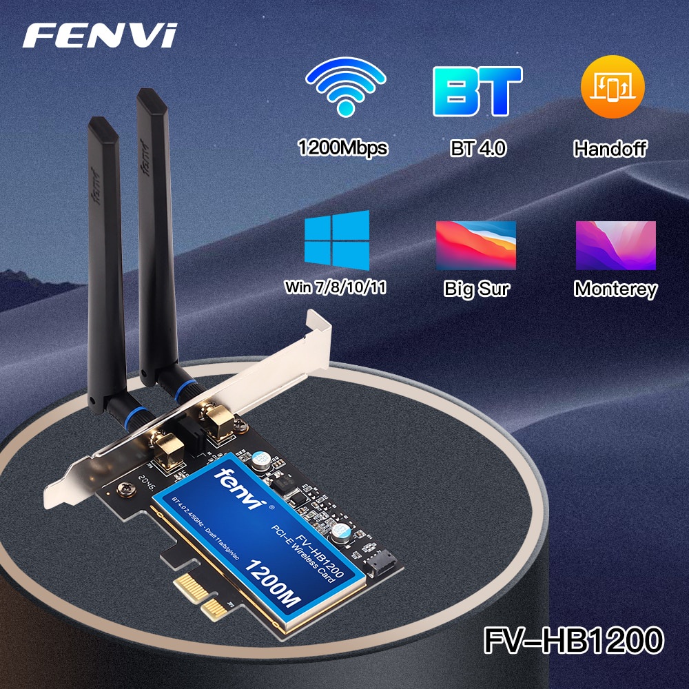 FV-HB1200 Adaptador Sem Fio De Mesa PCI-E Mac OS Hackintosh Wifi Dual Band 1200Mbps Wi-Fi BT 4.0 802.11ac Cartão Wlan macOS Big Sur