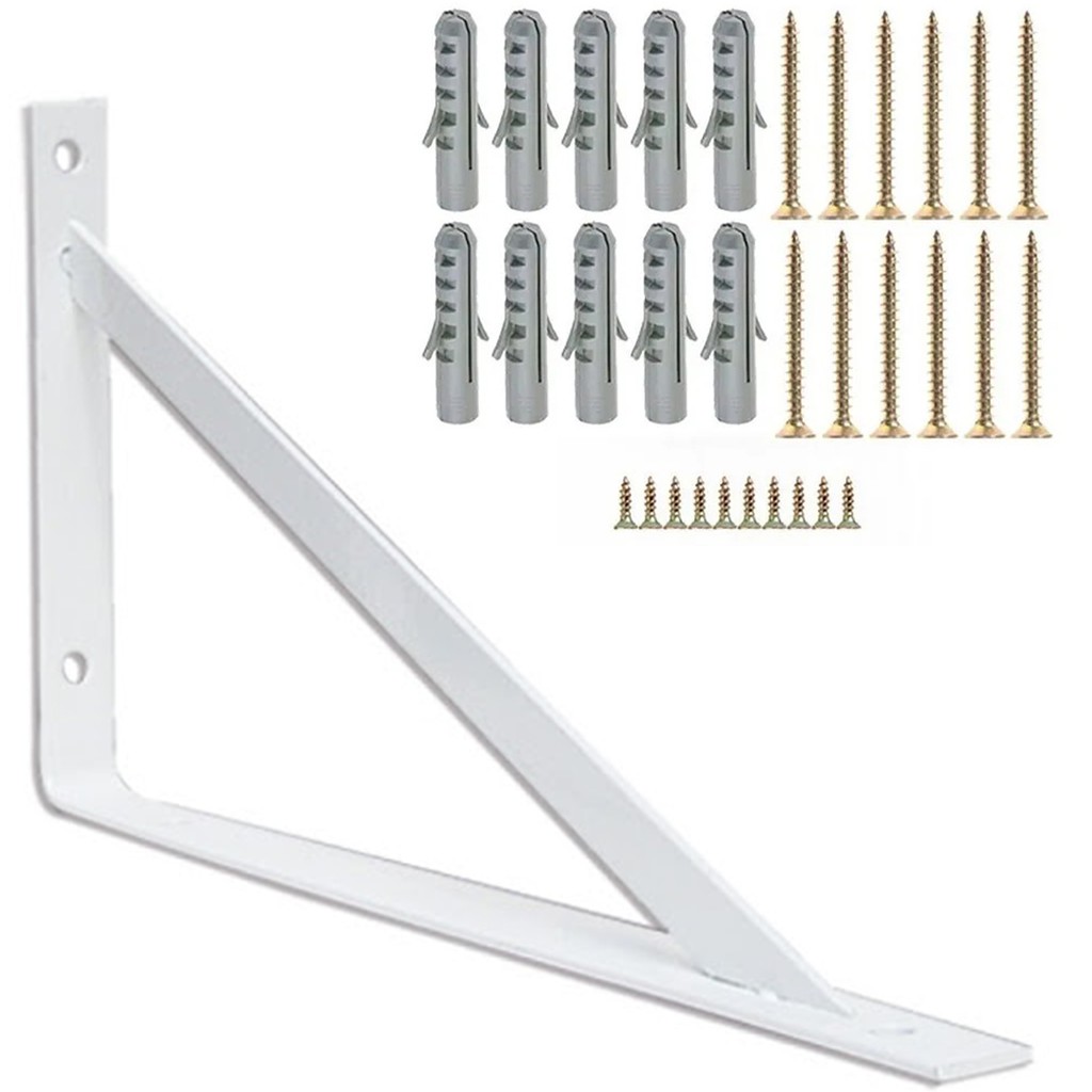 12 X Suporte Mão Francesa Prateleira 20cm Parafusos + Buchas