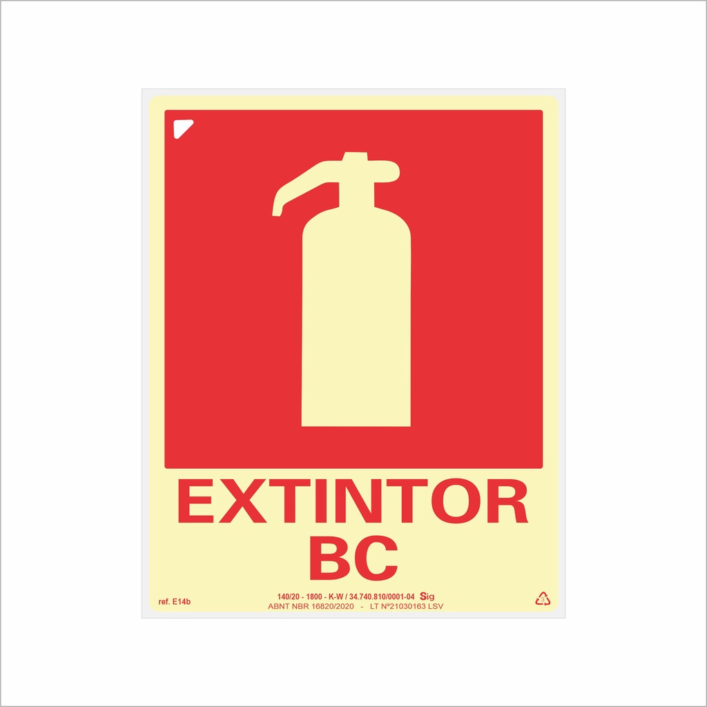 Placa de Sinalização para Extintor Classe BC