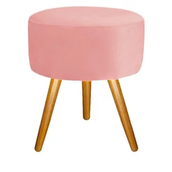 Puff Puf Banqueta Rosê Para Sala De Estar E Quarto Redondo Pés Palito Top