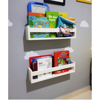 2 Prateleira 40cm Decoração Branco Mdf Livro Revista Infantil