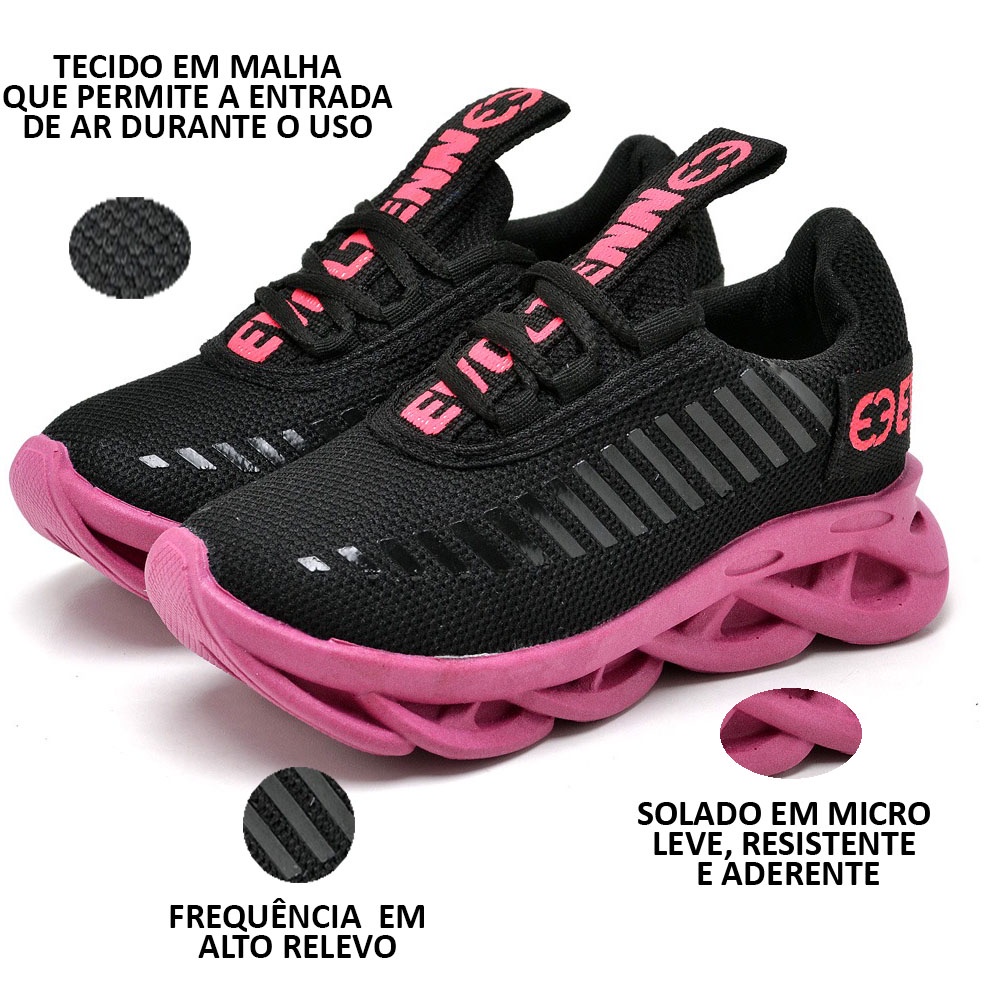 Tênis Infantil Feminino Macio Confortável Escolar Sola Trança Promoção.
