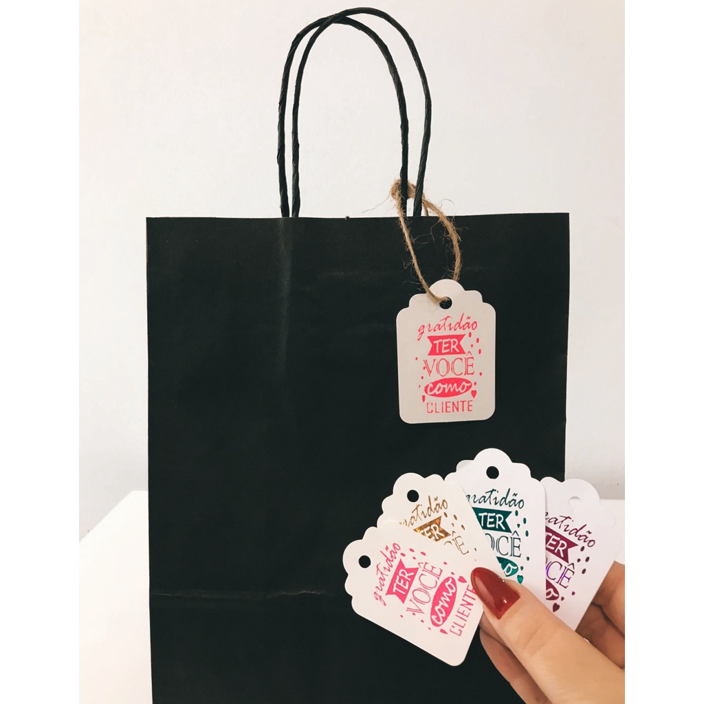 Tags para sacolas "gratidão ter você como cliente" com 10 unidades em Oferta na Shopee