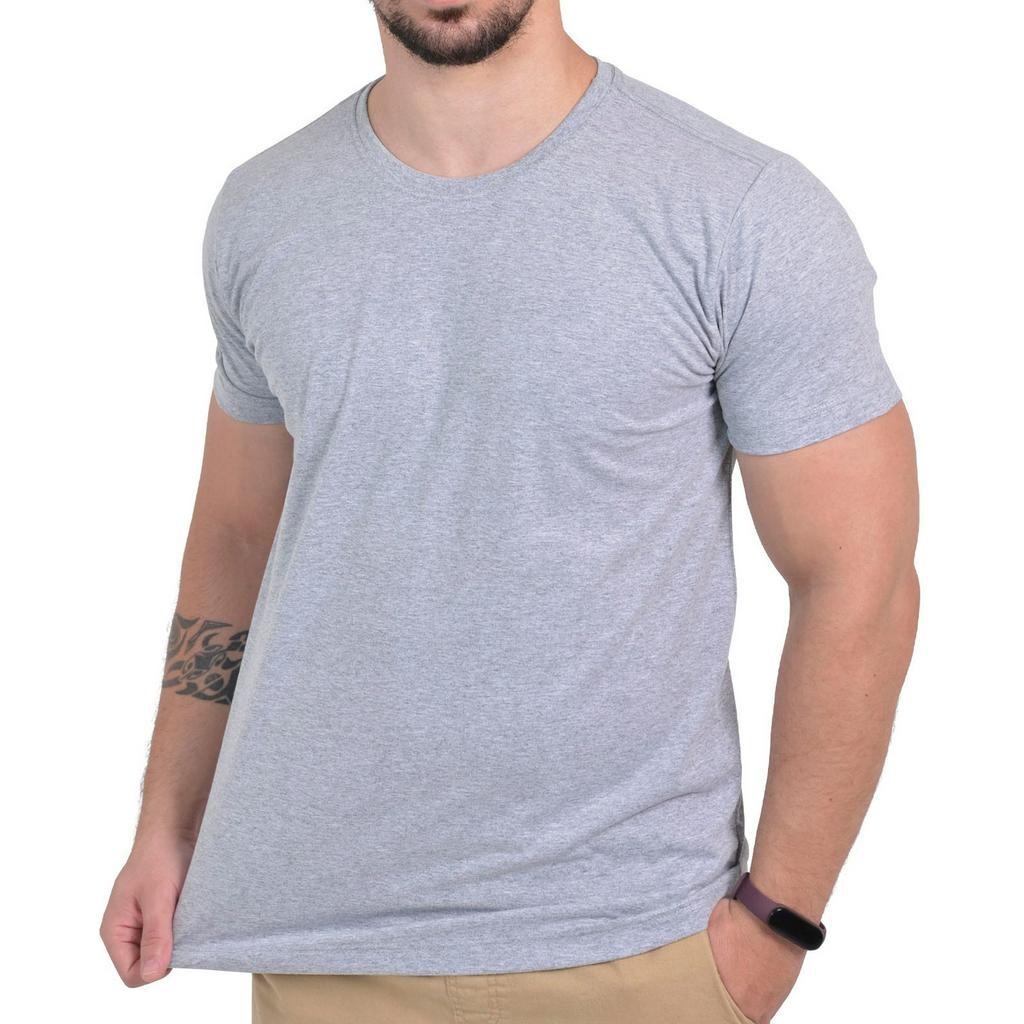 Camiseta Masculina Cinza Lisa em Algodão - Camisa Sem Estampa - Blusa Básica para Homem em Oferta na Shopee