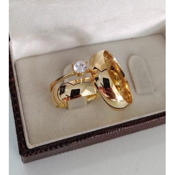 Par alianças  de Casamento noivado  Banho Moeda Antiga tungstênio 8mm folheada a ouro 18K + anel solitário COD-12